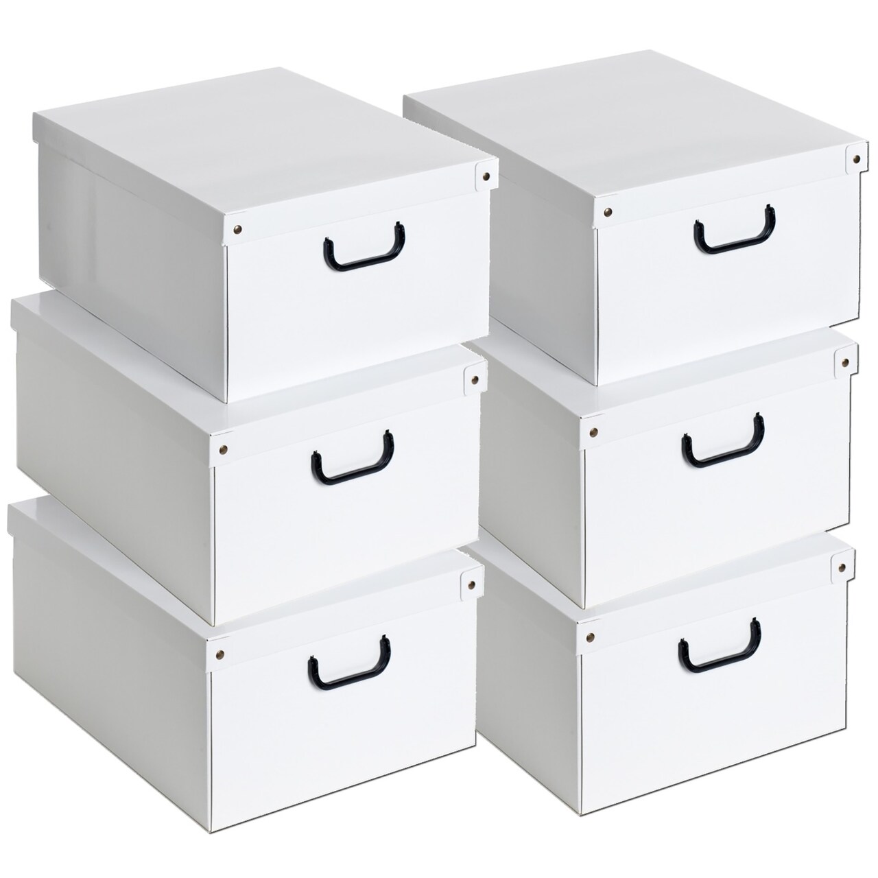 Lavatelli: Storage Box 6 Pack: Large - White - Lid & Side Handles, Decorative Cardboard Organizer, Stack-Hold, Home-Clothes-Toys, 19.7 x 15.7 x 9.8"